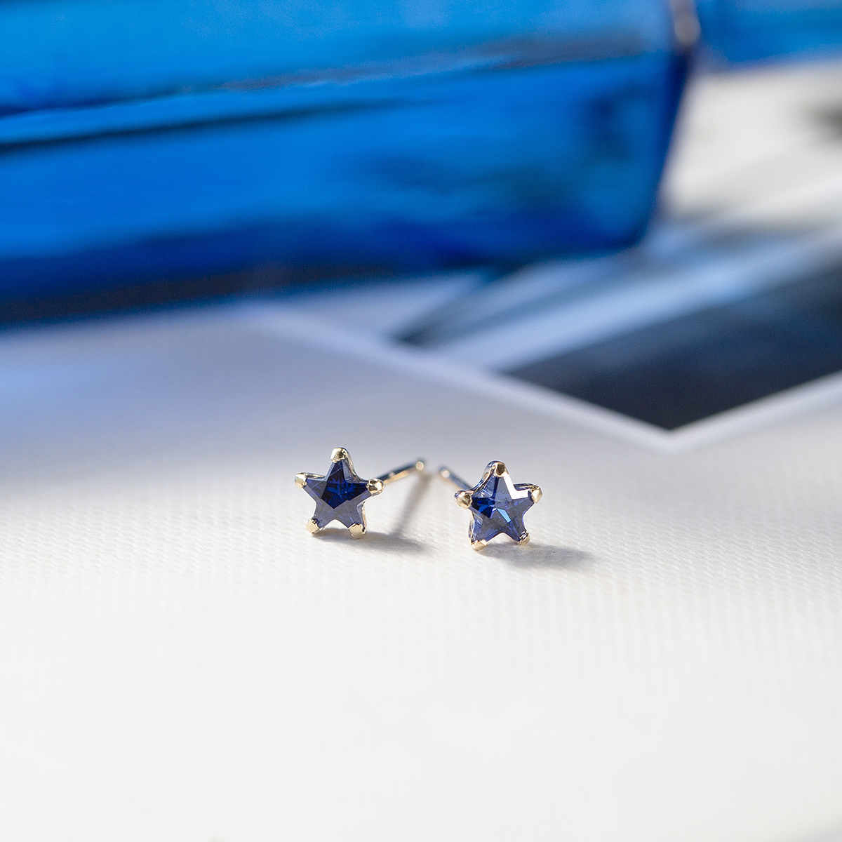 ピアス キュービックジルコニア ブルー K10 YG 星 スター ゴールド イエローゴールド レディース 10金 CZ 誕生日プレゼント ギフト 20代 30代 40代 女性 彼女 妻の画像