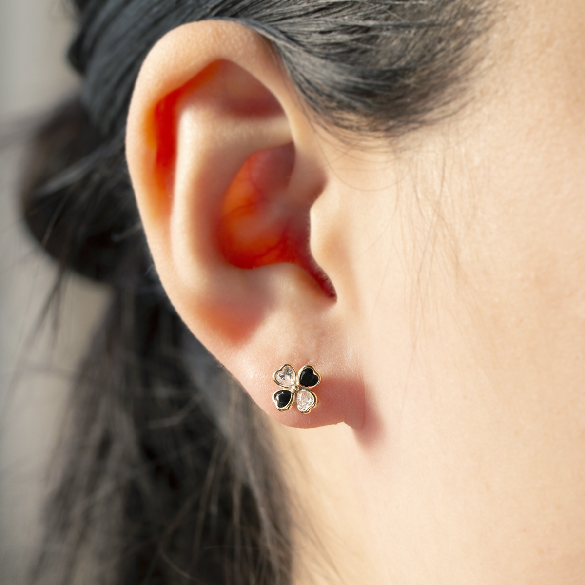 ジュエリーフィガロ ピアス K10 YG クローバー オニキス キュービック