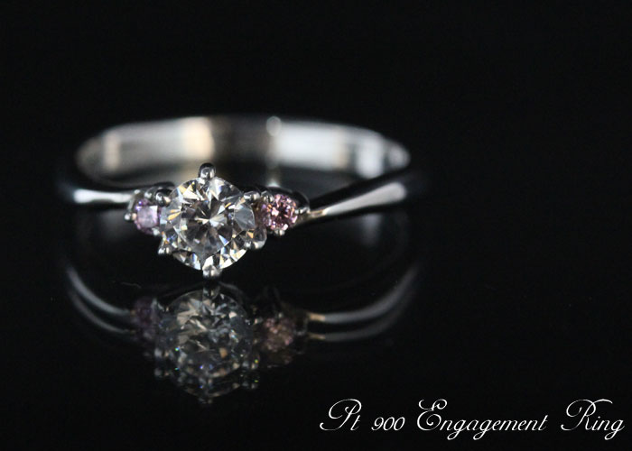 婚約指輪 プラチナ ダイヤモンド 0.3ctUP VVS1 サイドストーン ピンク