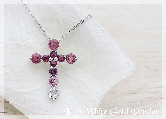 【QVC】パープルサファイア　ペンダントヘッド　十字架 ネックレス クロス モチーフ ペンダント K10WG ホワイトゴールド