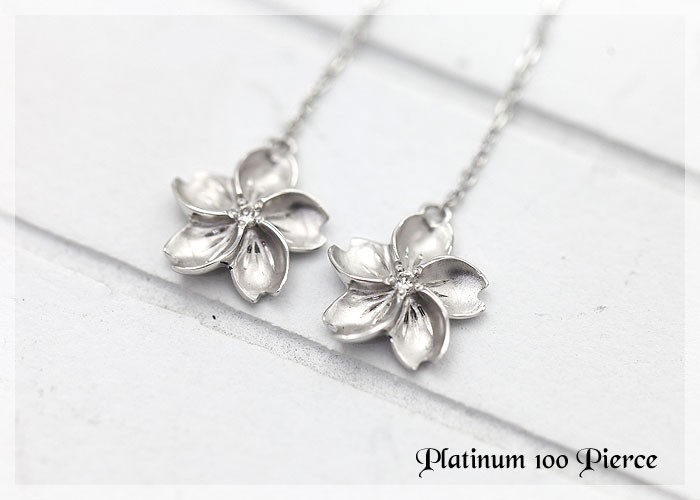 ピアス レディース 桜 PT100 プラチナ10％ シルバー90％ さくら