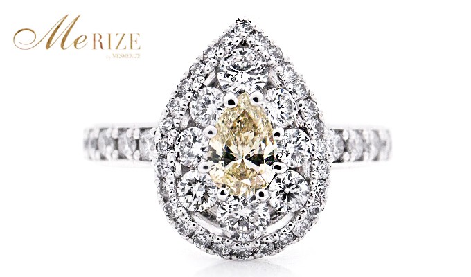 天然 ダイヤ 0.97ct ペアーシェイプ パヴェ リング K18 ゴールド各色