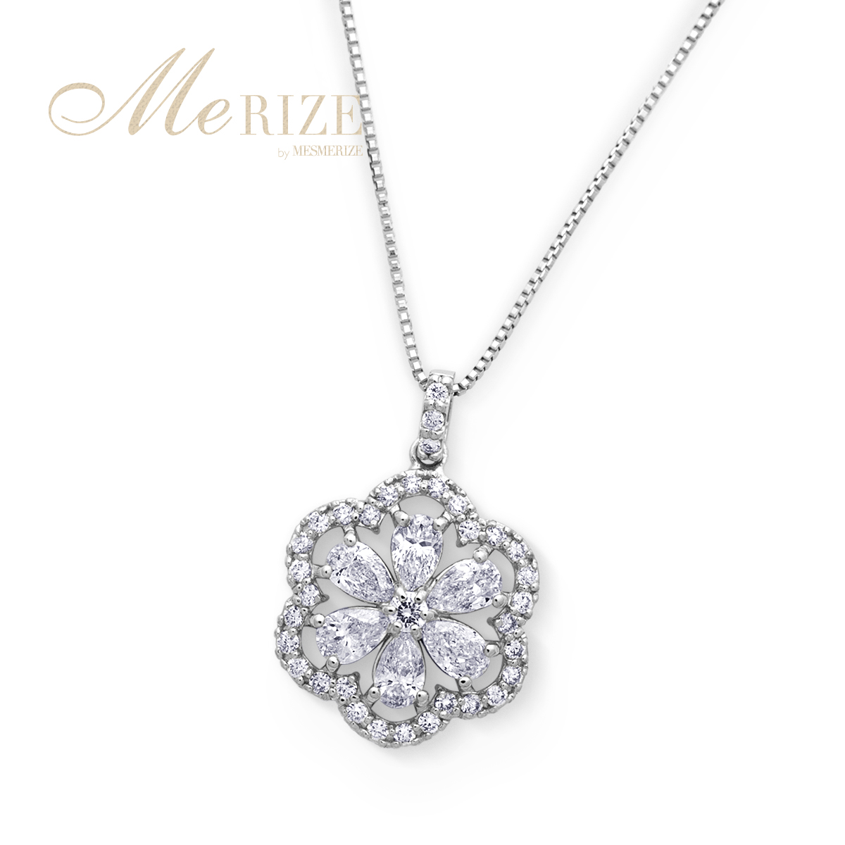 天然ダイヤモンド 0.7ct パヴェ フラワー ネックレス ペアシェイプ