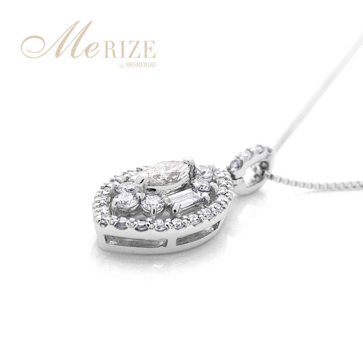 天然ダイヤモンド 0.45ct マーキス シェイプ パヴェ ネックレス