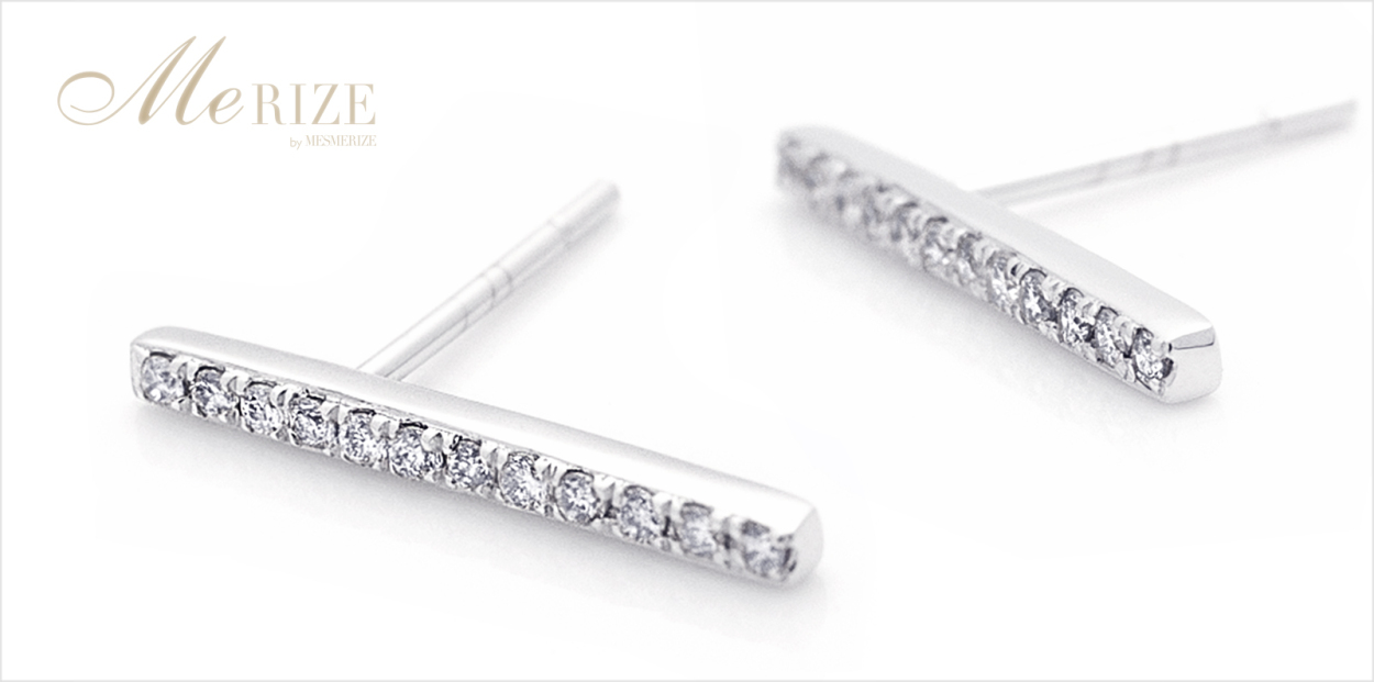 K18 天然 ダイヤ 0.16ct バー ピアス ペア ゴールド各色 スタッド