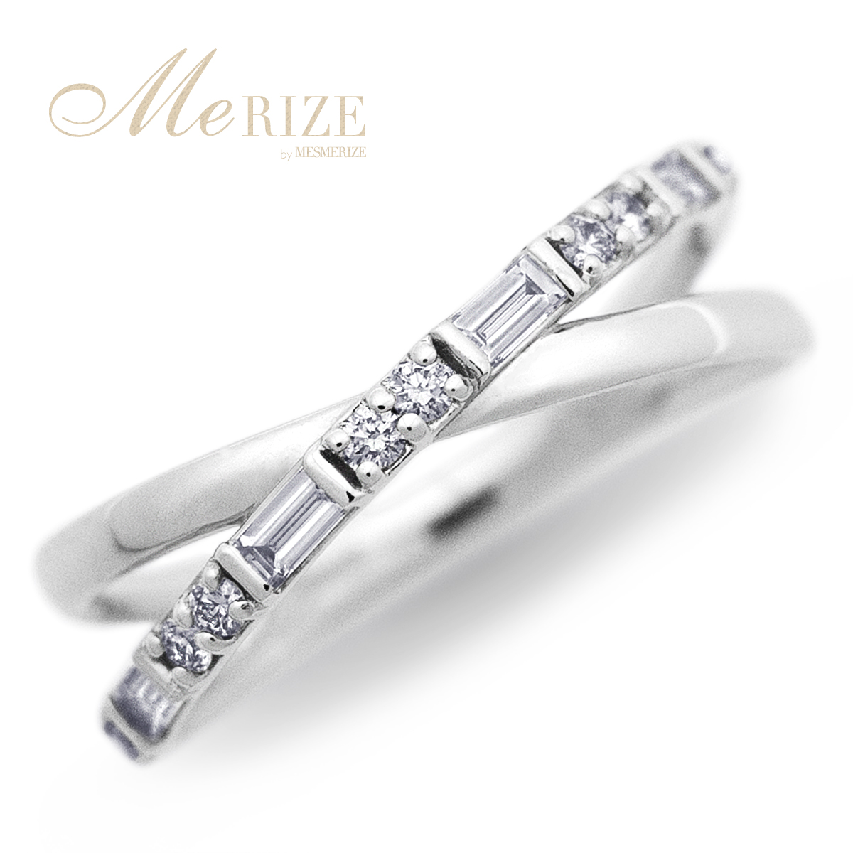 天然ダイヤモンド 0.25ct クロス リング バゲット＆ラウンド ミックス 