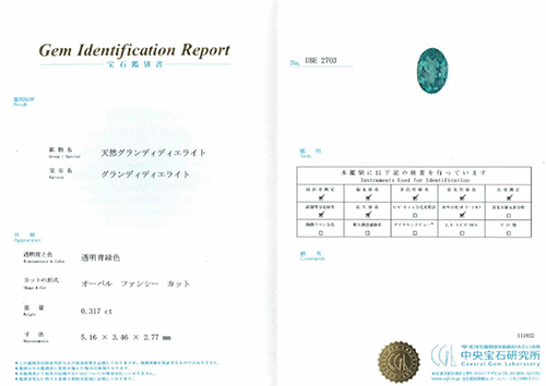 グランディディエライト ペンダント 0.317ct ネックレス 中央宝石研究