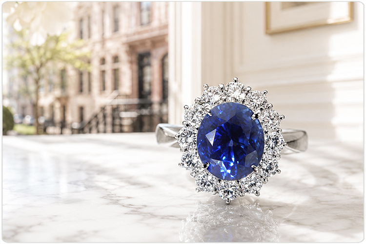 非加熱サファイア 指輪 プラチナ リング 3.454ct ダイヤ 0.723ct 中央