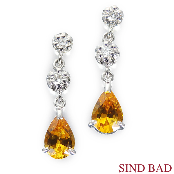 イエローサファイア プラチナピアス （ペアで0.75ct） ダイヤ0.1ct 