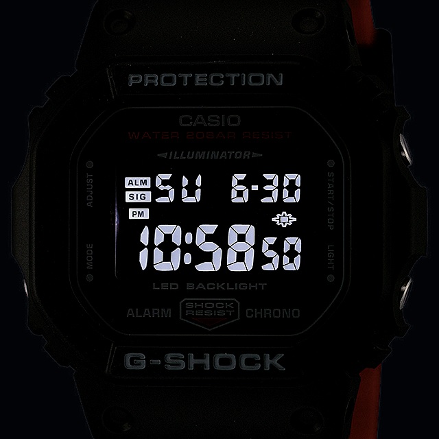 '24-1 CASIO G-SHOCK ORIGIN スクエアデジタル クオーツ 電池寿命:約5年 LEDバックライト ストップウォッチ タイマー  アラーム レッド×ブラック DW-5600UHR-1JF