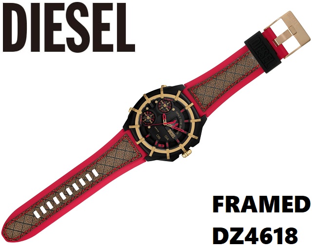 DIESEL/ディーゼル FRAMED メンズクオーツ アナログ 3ヶ国時刻表示