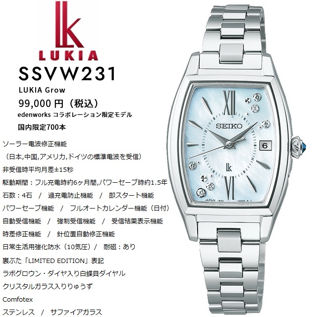 LUKIA Grow '24-2 正規新品 レディースソーラー電波 SEIKO