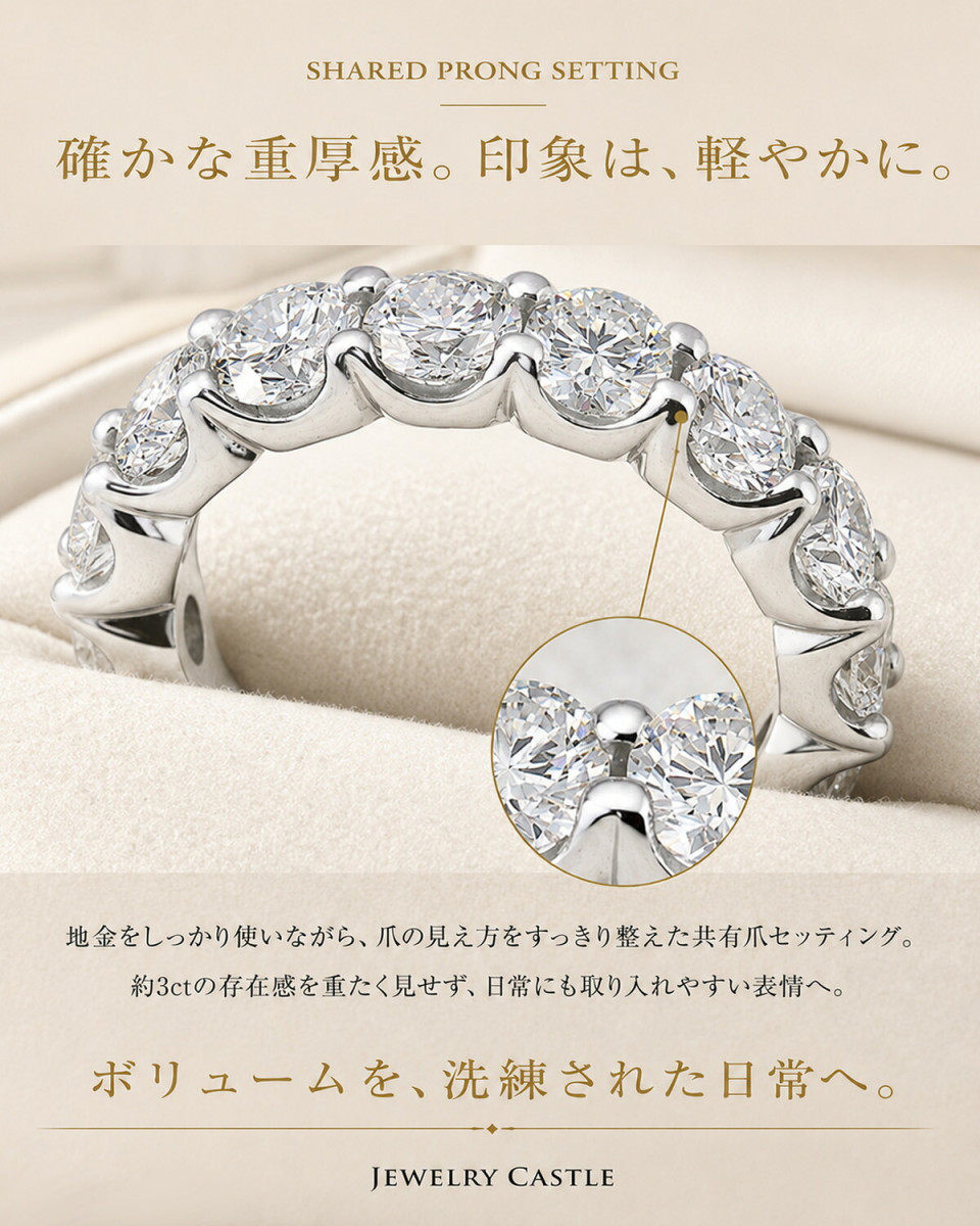 Pt900 / K18【 豪華3ct 】【 D-VVS-3EX 】 ダイヤモンド エタニティ