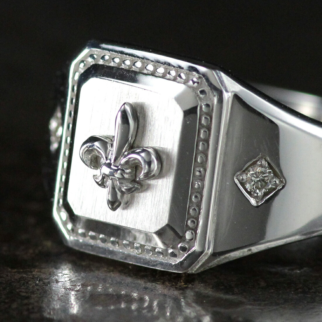 リング 指輪 メンズ シルバー 925 ユリの紋章 ダイヤモンド ダイヤ