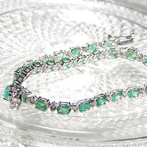 高速配送 K18WG 天然エメラルド0.88ct＆ダイヤモンド0.4ctブレスレット アクセサリー