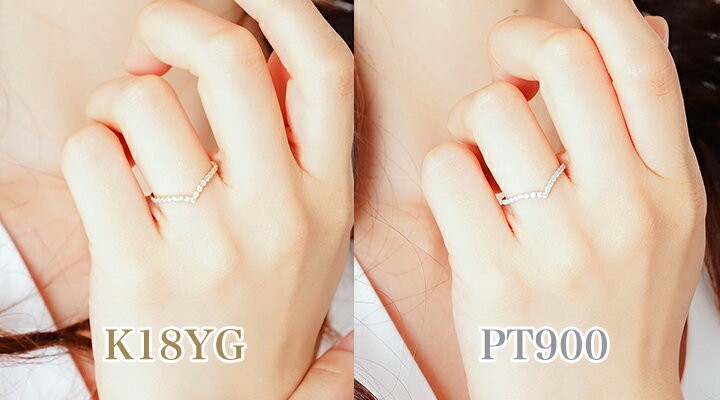 PT900/K18YG 0.20ct ダイヤモンド V字リング 