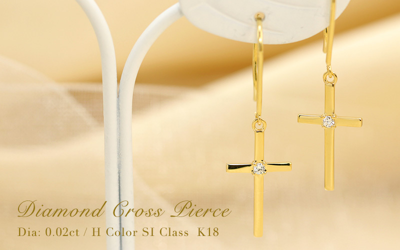 ダイヤモンド ピアス フープ ゴールド 18k クロス k18 PG Jeweluce K18 YG/WG/PG ダイヤモンド 0.02ct Hカラークラス/SI