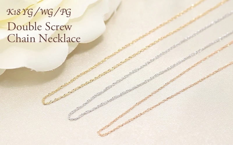 Jeweluce K18 YG/PG/WG ダブルスクリュー チェーン 幅1.0mm 40cm Jeweluce K18 YG/PG/WG ダブルスクリュー チェーン 幅1.0mm 40cm