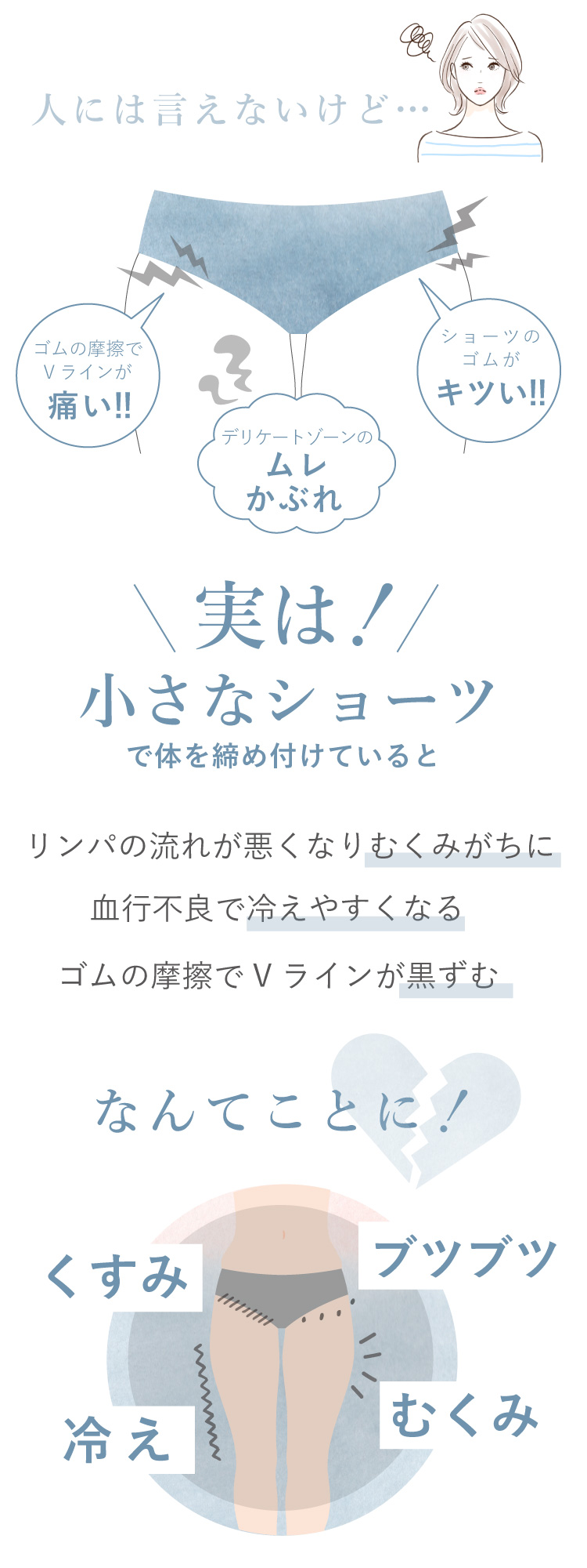 小さいショーツは冷え・むくみ・黒ずみの原因に。