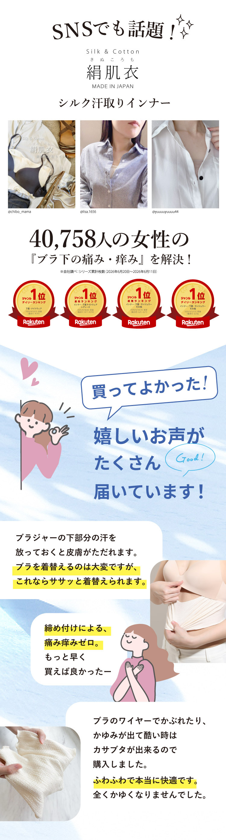 SNSでも話題、ブラ下の痛み、かゆみを解決！