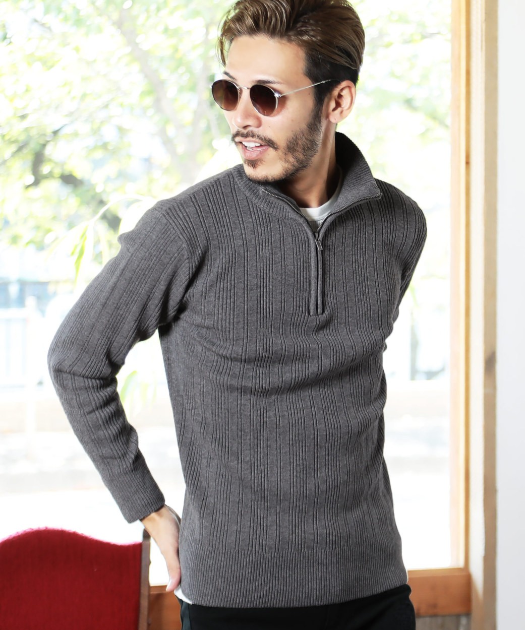 ニットセーター メンズ トップス ハイネック ハーフzip ジップアップ リブニット 秋 秋服 Jiggys Shop 通販 Paypayモール