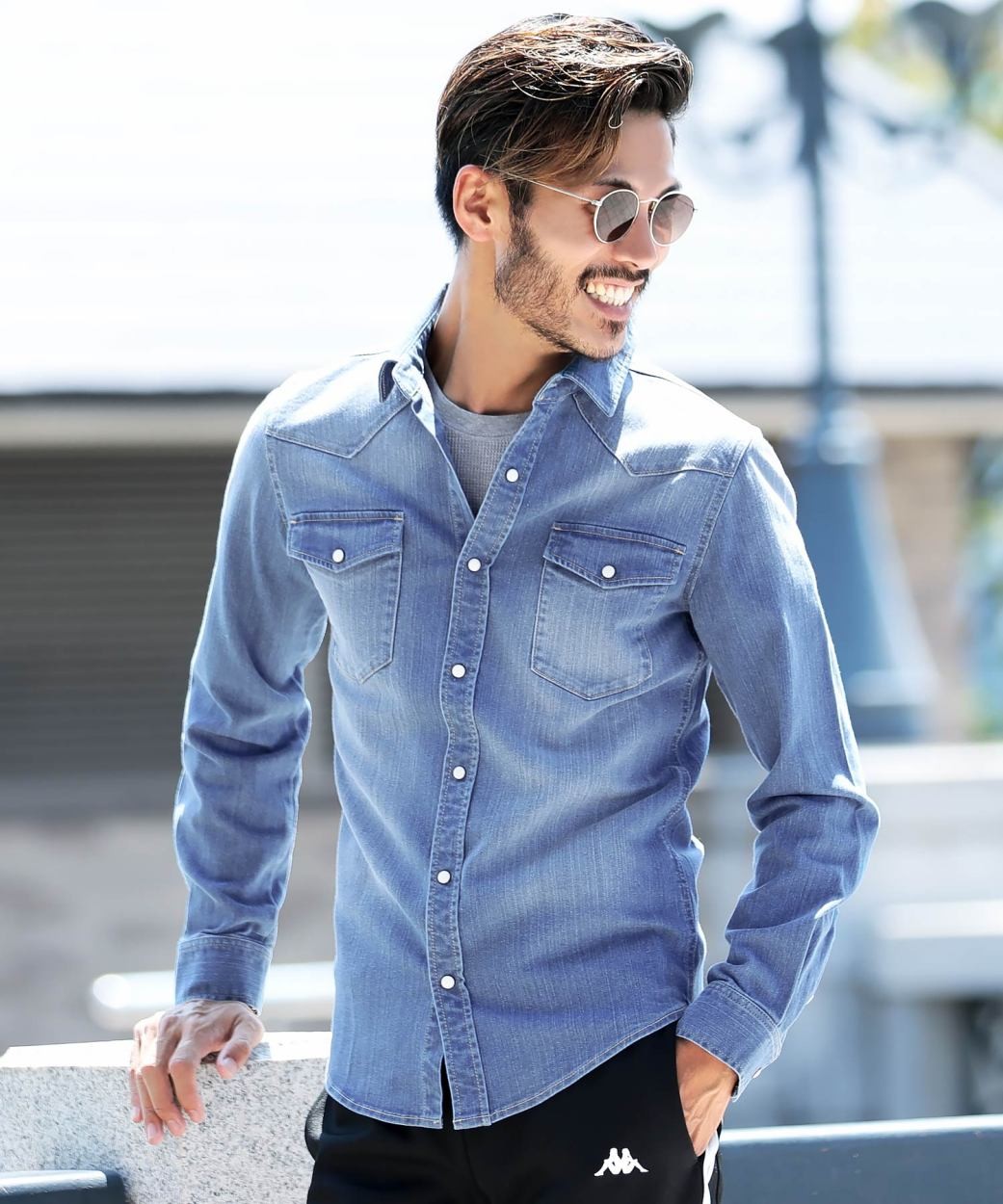 デニムシャツ メンズ トップス 長袖シャツ 7分袖シャツ ウエスタン