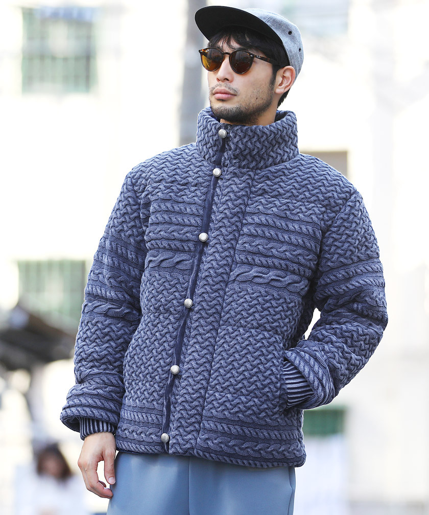 独創的 ブルゾン 中綿ジャケット メンズ アウター ニット ケーブル編み 冬 冬服 送料無料 激安ブランド Zoetalentsolutions Com
