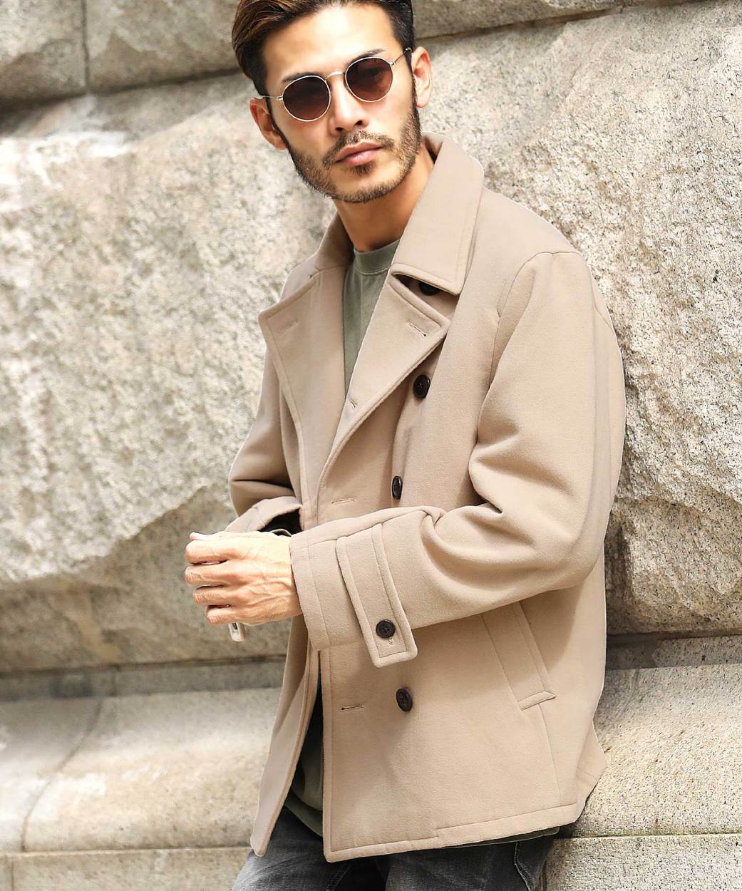 Pコート メンズ アウター ショート丈コート ビジネスコート 軽量 モッサ素材 パウダータッチ ウール ストレッチ ピーコート 秋冬 秋 秋服 冬 冬服 最大53 Offクーポン