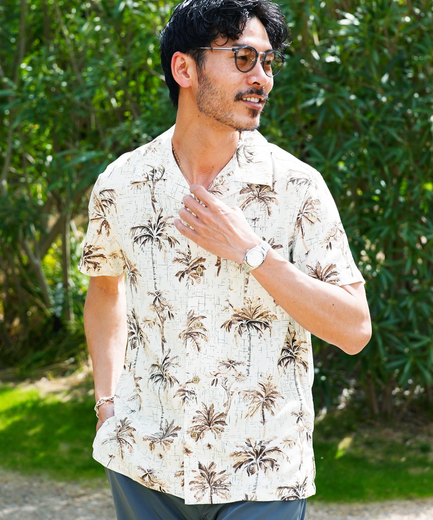JIGGYS SHOP アロハシャツ メンズ トップス 半袖シャツ 開襟
