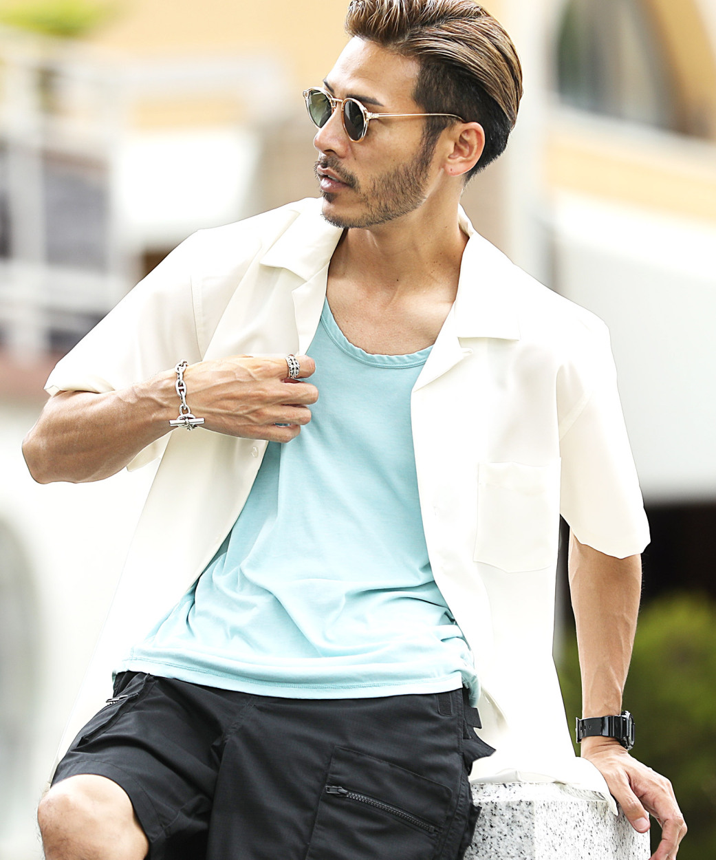 シャツ メンズ トップス 半袖シャツ オープンカラーシャツ 開襟シャツ カジュアルシャツ ドロップショルダー ルーズ ゆったり