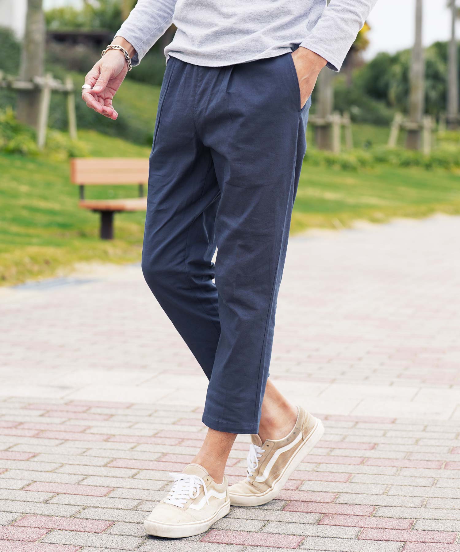 スラックス アンクルパンツ メンズ ボトムス イージーパンツ 綿麻 リネンパンツ 清涼 9分丈 テーパード ストレッチ 春服 夏服 送料無料 スラックス アンクルパンツ メンズ ボトムス イージーパンツ 綿麻 リネンパンツ 清涼 9分丈 テーパード ストレッチ 春服 夏服 送料無料