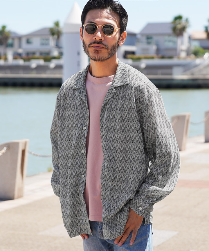 長袖シャツ メンズ 透かし柄風 メッシュ カジュアルシャツ 2色 JIGGYS SHOP シャツ メンズ トップス 長袖シャツ バルファレース
