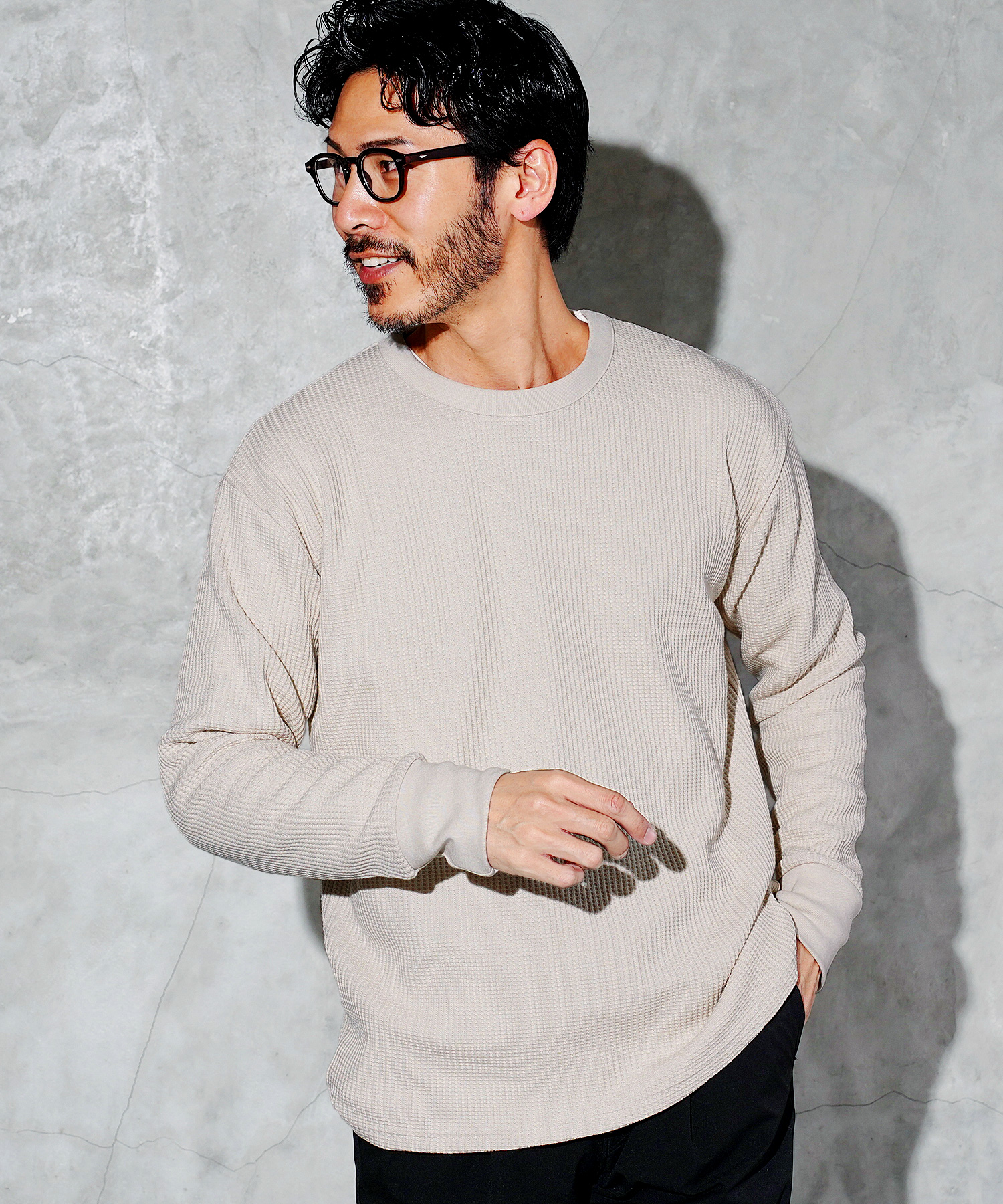 ワッフル編みカットソー　トップス JIGGYS SHOP ロンT Tシャツ メンズ トップス カットソー 長袖T