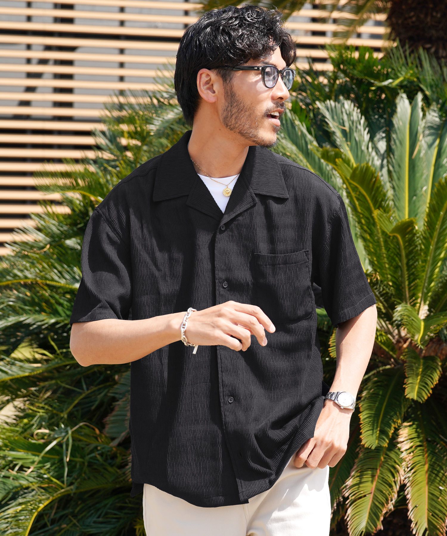 JIGGYS SHOP シャツ メンズ トップス 半袖シャツ 楊柳 オープン