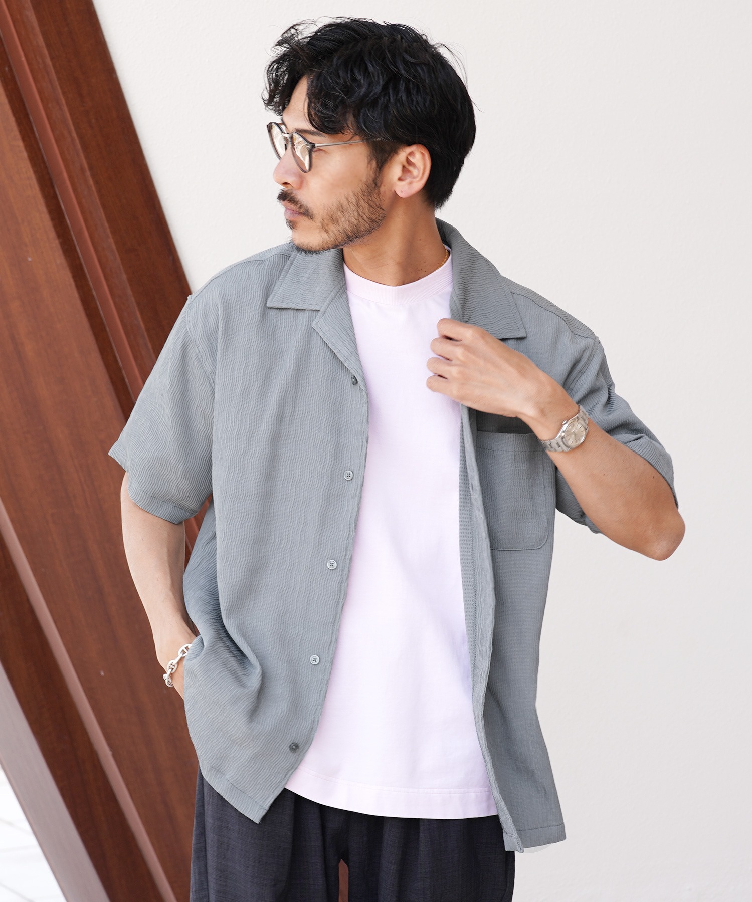 JIGGYS SHOP 「爆買」 シャツ メンズ トップス 半袖シャツ 楊柳