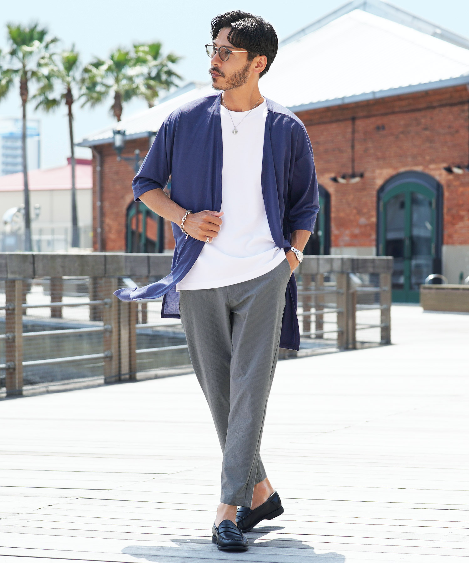 サマーカーディガン コーディガン メンズ トップス 無地 ロング丈 5分袖 ストレッチ ロングカーディガン 春 春服 夏 夏服 | JIGGYS SHOP | 04