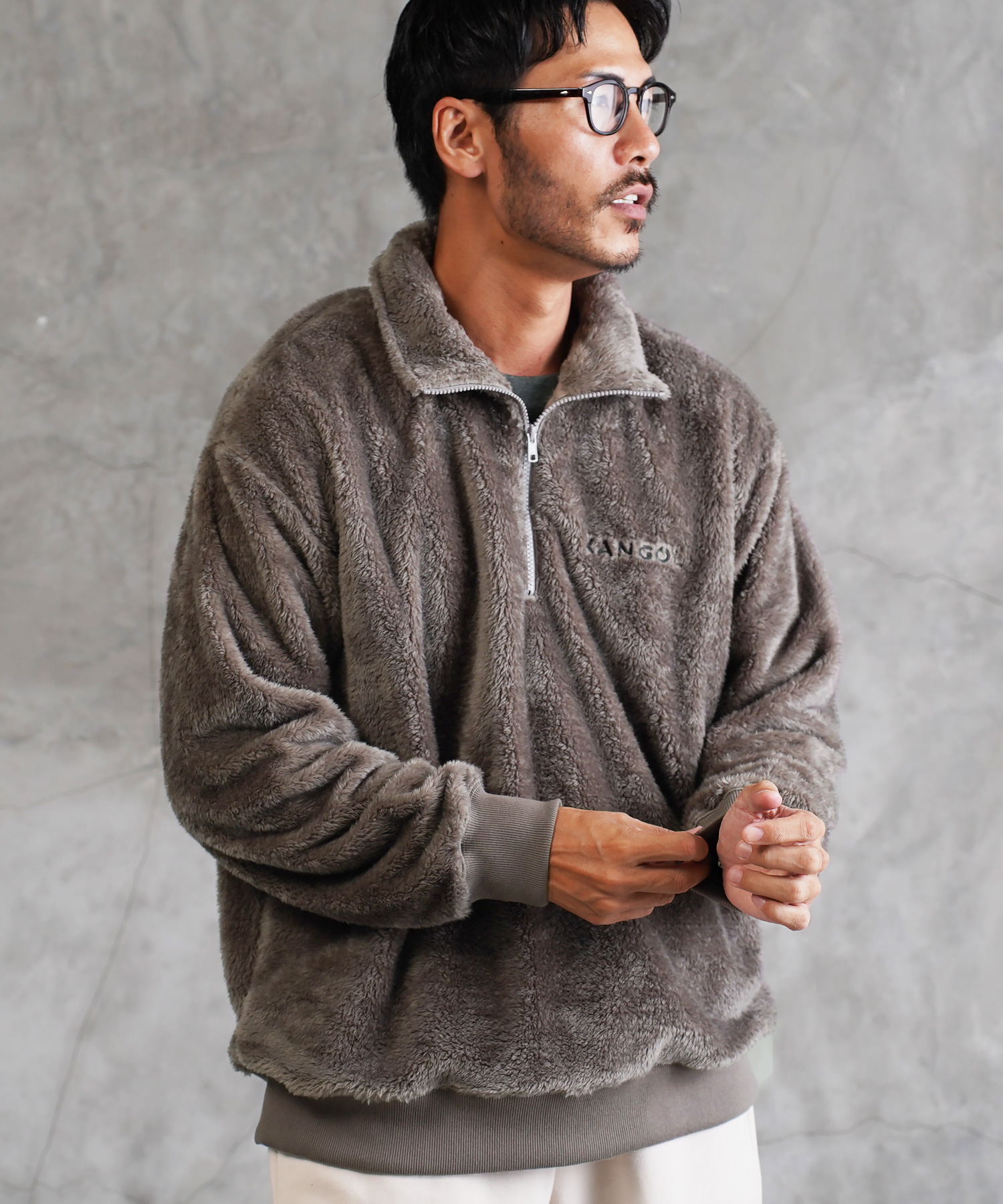 RHC ボア　ハーフジップ　プルオーバー　グレー　XSサイズ KANGOL（カンゴール） トレーナー メンズ トップス ボア ハーフジップ
