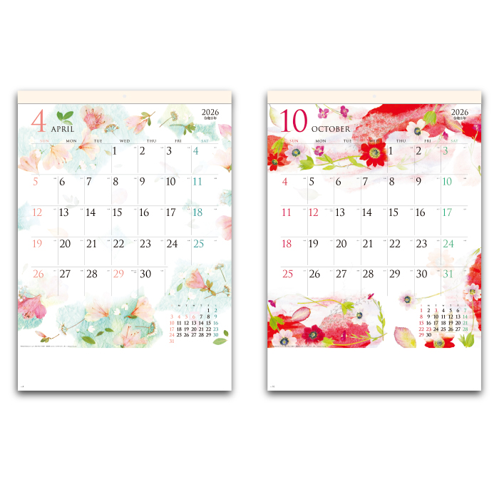 カレンダー 2026年 壁掛け モダン押し花・和紙はり絵 SG2410 2026
