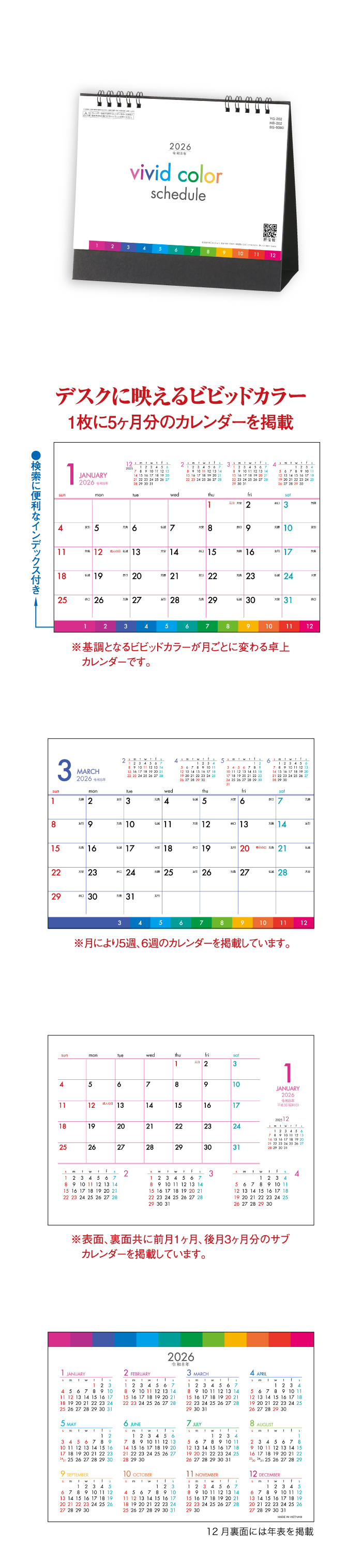 カレンダー 2026 卓上 ビビッドカラースケジュール SG9360 デスク