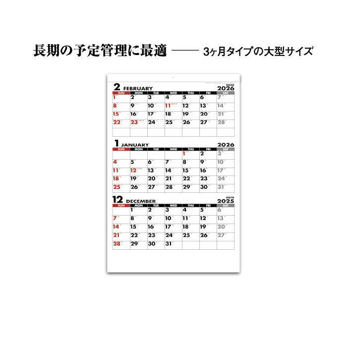 カレンダー 2026年 壁掛け シンプルジャンボカレンダー 年表付き