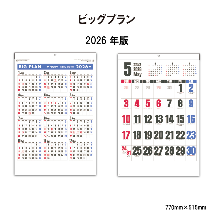 カレンダー 2026年 壁掛け ビッグプラン SG555 2026年版 おしゃれ