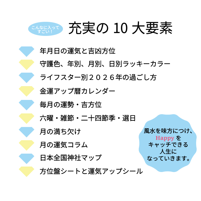 2027年 手帳 ユミリー開運風水ダイアリー スケジュール帳 開運 風水手帳 ユミリー 直居由美里 運気アップ 一粒万倍日 天赦日 方位盤付き 神社マップ 268291 関連画像4