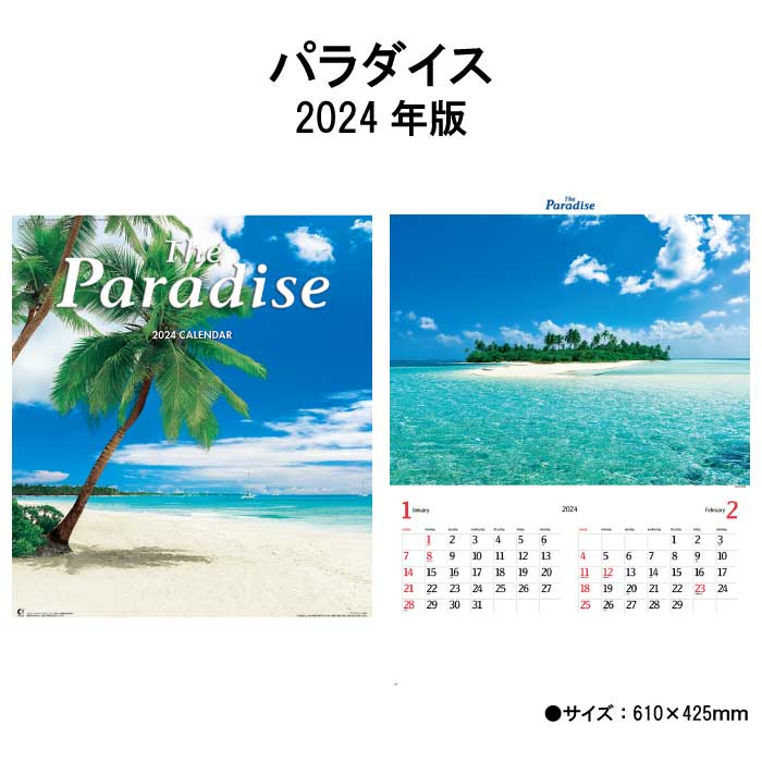 カレンダー 2024年 壁掛け パラダイス NK113 2024年版 カレンダー 壁掛け A/2切 かわいい おしゃれ カラフル パラダイス 南国 海 ビーチ 写真 237998｜jingukan