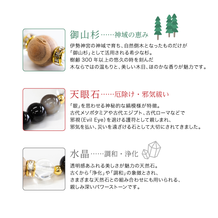 伊勢御神木ブレスレット 魔除 御山杉×天眼石 伊勢杉 アイアゲート 魔