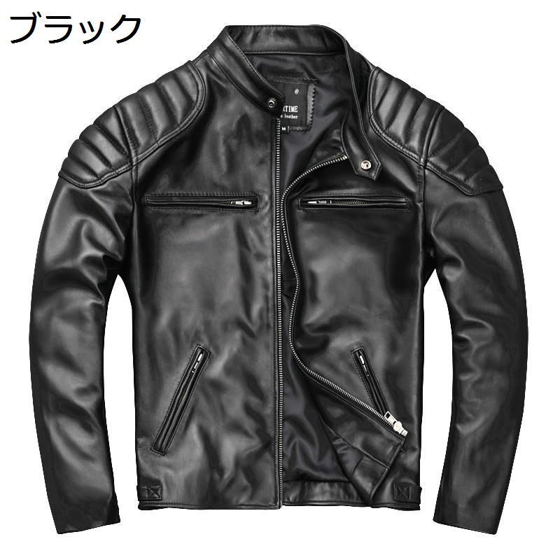 牛革ジャケット メンズ 本革 ライダースジャケット バイカー 防寒 防風 レザーコート ブルゾン 秋 ジップアップ 立ち襟 スリム 通勤_1