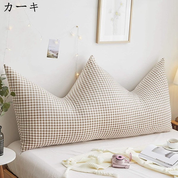 読書用 洗えるカバー 100*60cm クッション チェック柄 王冠デザイン テレビ腰枕 ベッド専用 クッション 背もたれ      腰枕 イエロー_2