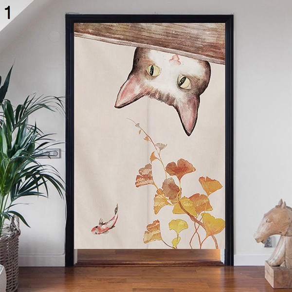 のれん目隠し 壁飾り 猫と花 縦147×横87.5cm ベージュ Amazon｜のれん ねこ柄 両開き かわいい 猫 にゃんこ 目隠し