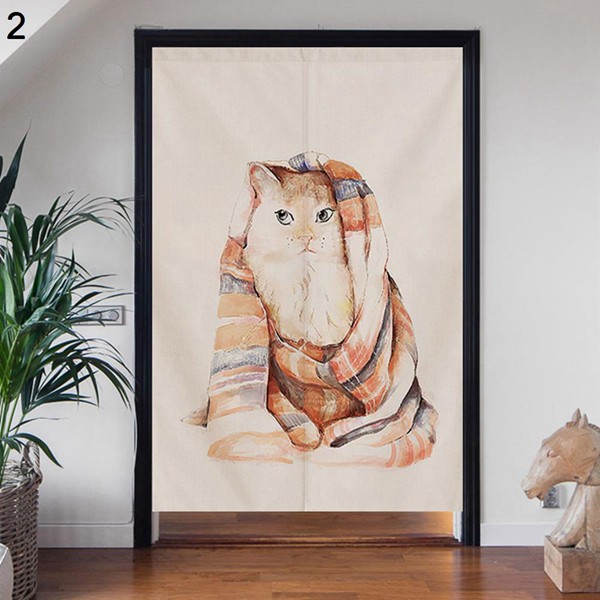 猫柄のれん ドアカーテン 幅60CM/幅70CM/幅80CM 棒つき 暖簾