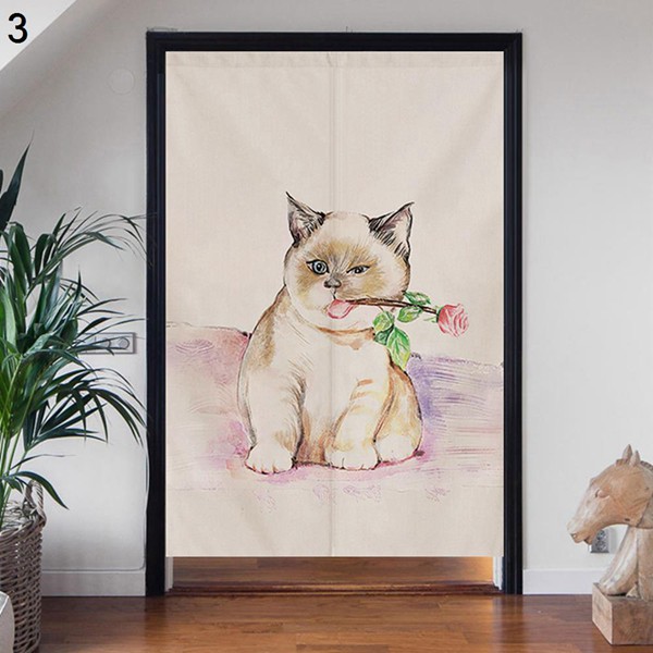 猫柄のれん ドアカーテン 幅60CM/幅70CM/幅80CM 棒つき 暖簾