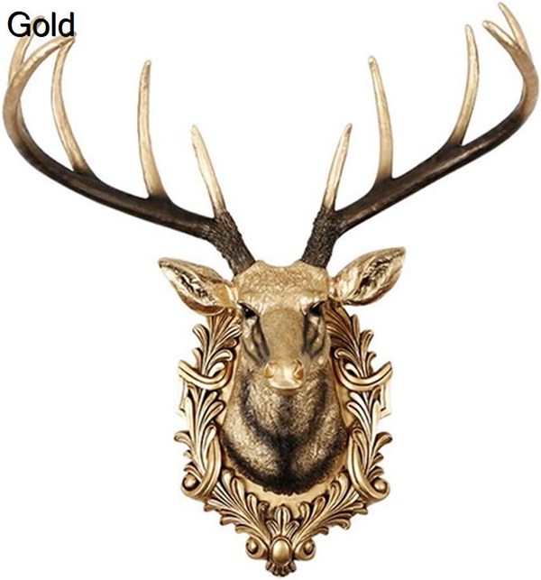 鹿の頭の彫刻の壁の装飾研究鹿の頭の壁の装飾3D鹿の頭の彫刻の壁の装飾リビングルームの特大の鹿の頭の装飾 (Color : Gold, :